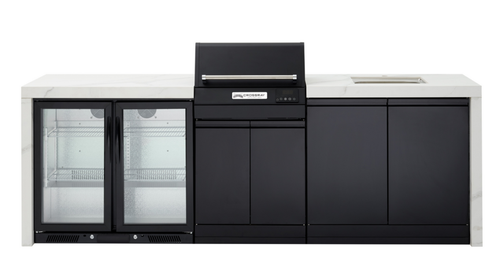 CROSSRAY eXtreme Premium Electric Outdoor Kitchen Double side cabinets with 1 x flat bench top, under bench sink and double fridge - white benchtop