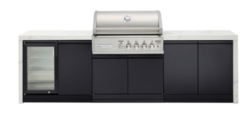 CROSSRAY X-Origin Premium Gas Outdoor Kitchen Double side cabinets with flat bench tops and single fridge - white benchtop