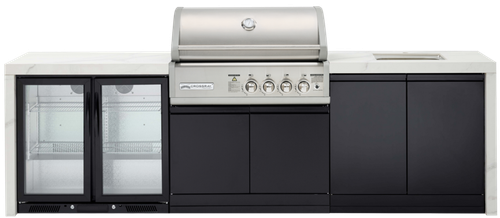 CROSSRAY X-Origin Premium Gas Outdoor Kitchen Double side cabinets with 1 x flat bench top, under bench sink and double fridge - white benchtop