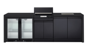 eXtreme black Electric Outdoor Kitchen, Double side cabinets with 1 x flat bench top, under bench sink and double fridge
