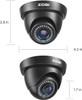 ZOSI  2MP (2K) HD-TVI  3.6mm Dome Security Camera, Indoor Outdoor, 80ft Night Vision, Weatherproof, Black  - 4 Pack Kit - *Pre-Order