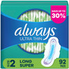 Always Ultra Thin Pads Size 2 Super Long Absorbency Unscented with Wings (92 ct.) - [From 50.00 - Choose pk Qty ] - *Ships from Miami