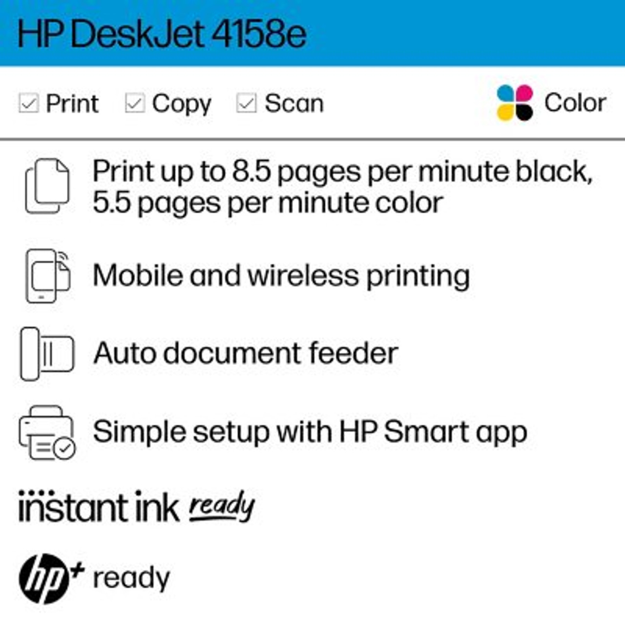 HP DeskJet 4158e All-in-One Wireless Color Inkjet Printer - *Pre-Order