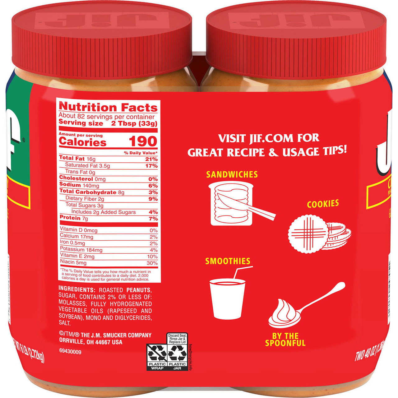 Jif Creamy Peanut Butter (48 oz., 2 pk.) - [From 46.00 - Choose pk Qty ] - *Ships from Miami