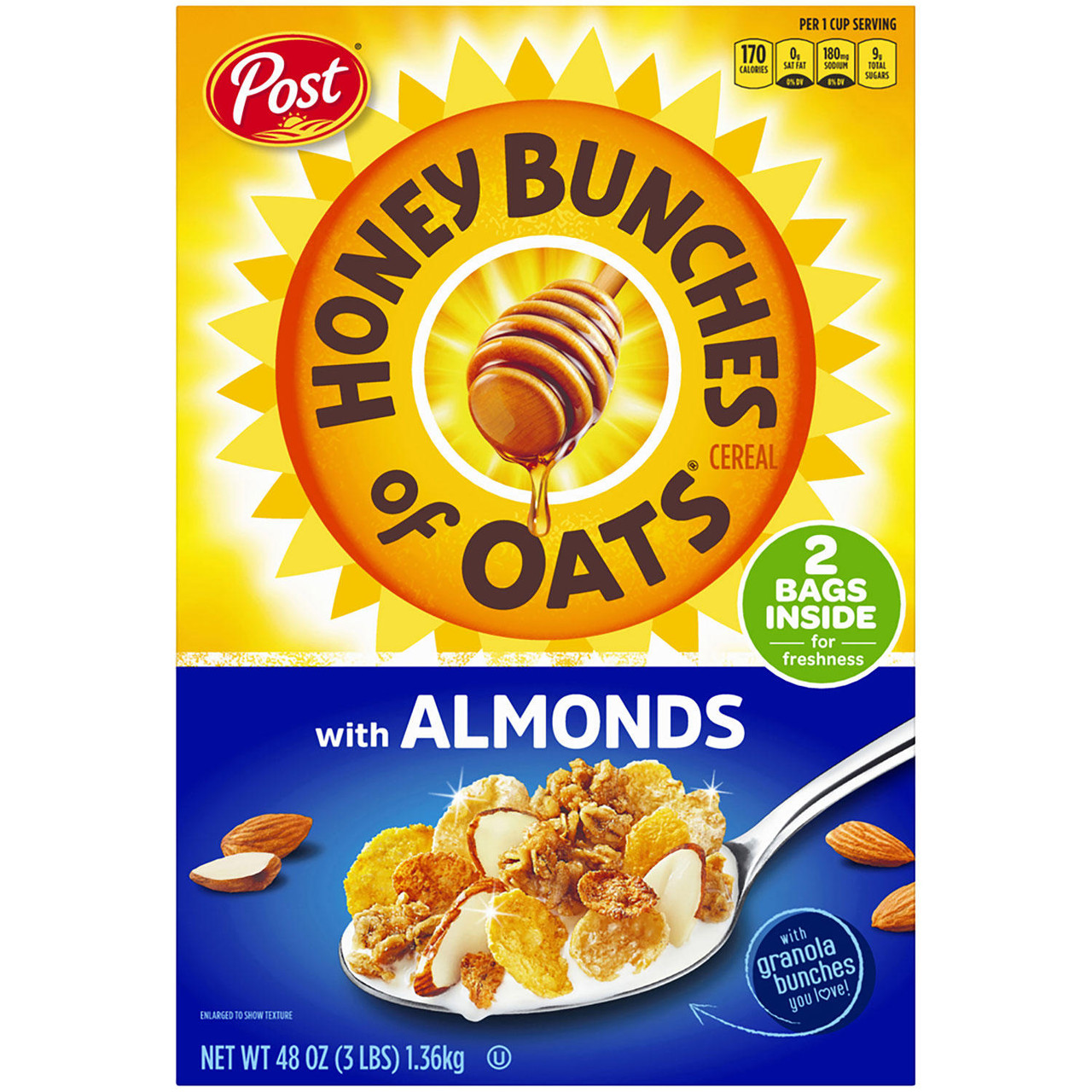 Post Honey Bunches of Oats with Crispy Almonds (48 oz.) - [From 33.00 - Choose pk Qty ] - *Ships from Miami