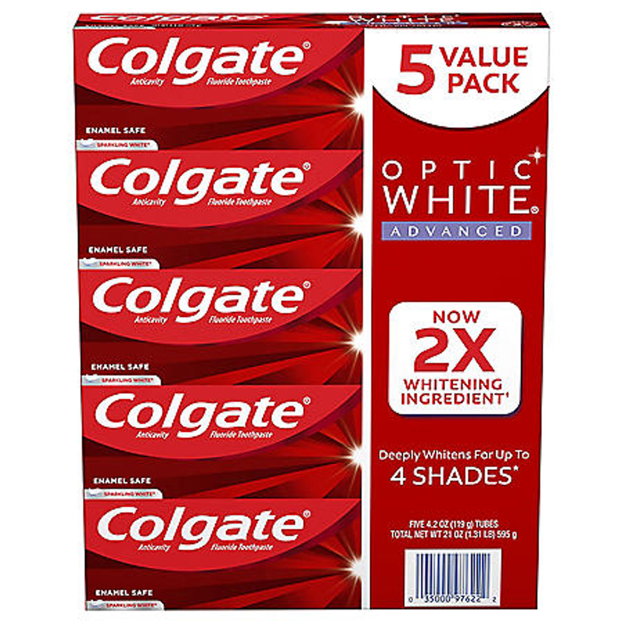 Colgate Optic White Advanced Teeth Whitening Toothpaste, Sparkling White (4.2 oz., 5 pk.) - [From 72.00 - Choose pk Qty ] - *Ships from Miami
