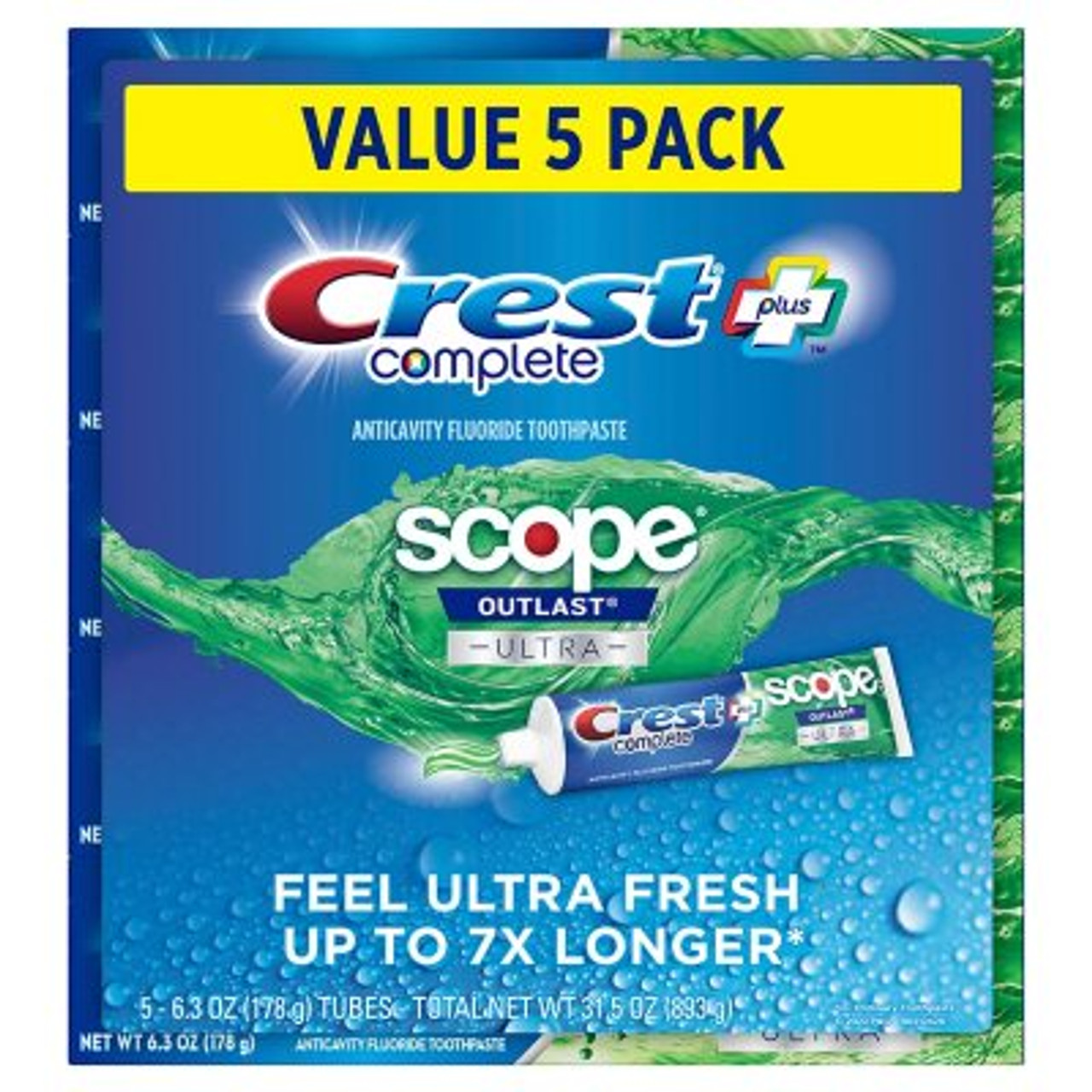 Crest Complete + Scope Outlast Ultra Toothpaste (6.3 oz., 5 pk.) - [From 46.00 - Choose pk Qty ] - *Ships from Miami