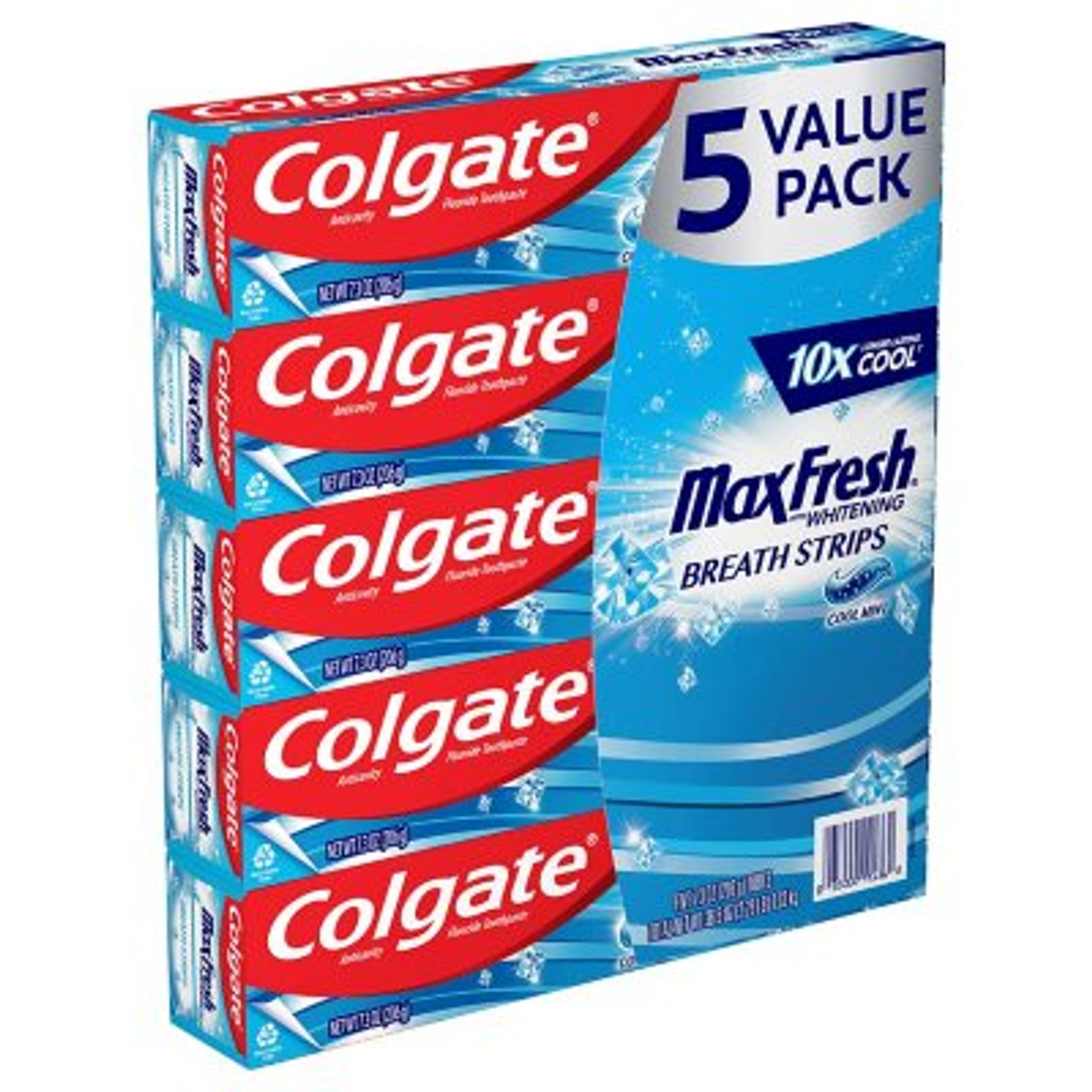 Colgate Max Fresh Toothpaste with Mini Breath Strips, Cool Mint (7.3 oz., 5 pk) - [From 50.00 - Choose pk Qty ] - *Ships from Miami