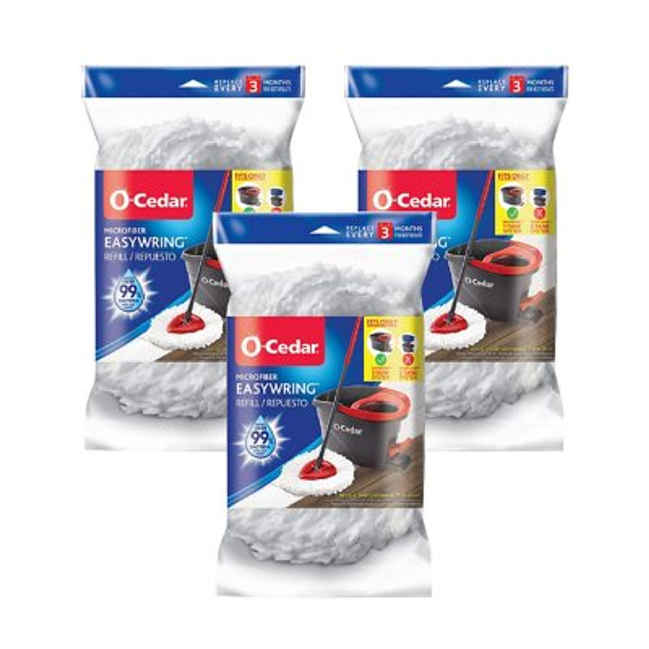 Genuine O-Cedar Microfiber EasyWring Mop Refill (3 ct.) - [From 59.00 - Choose pk Qty ] - *Ships from Miami