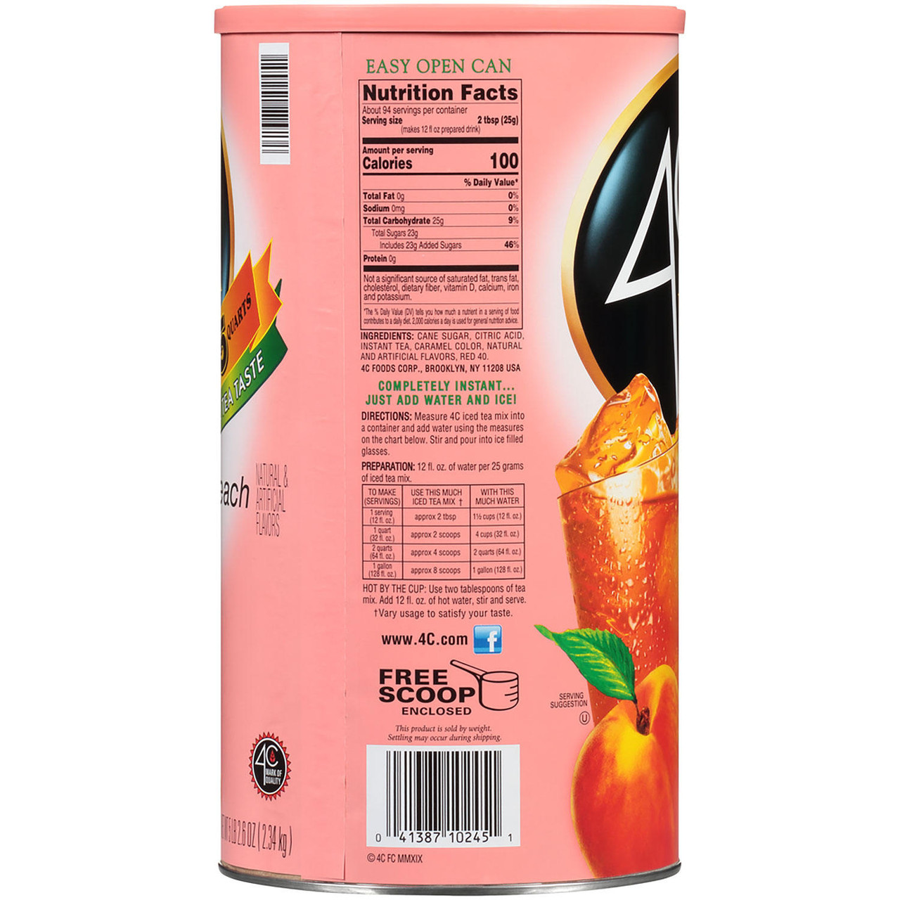 4C 35 QT Peach Iced Tea Mix (82.6 oz.) - [From 25.00 - Choose pk Qty ] - *Ships from Miami