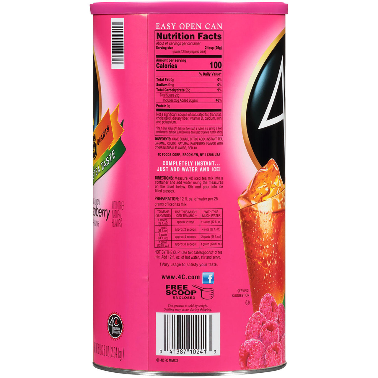 4C 35 QT Raspberry Iced Tea Mix (82.6 oz.) - [From 25.00 - Choose pk Qty ] - *Ships from Miami