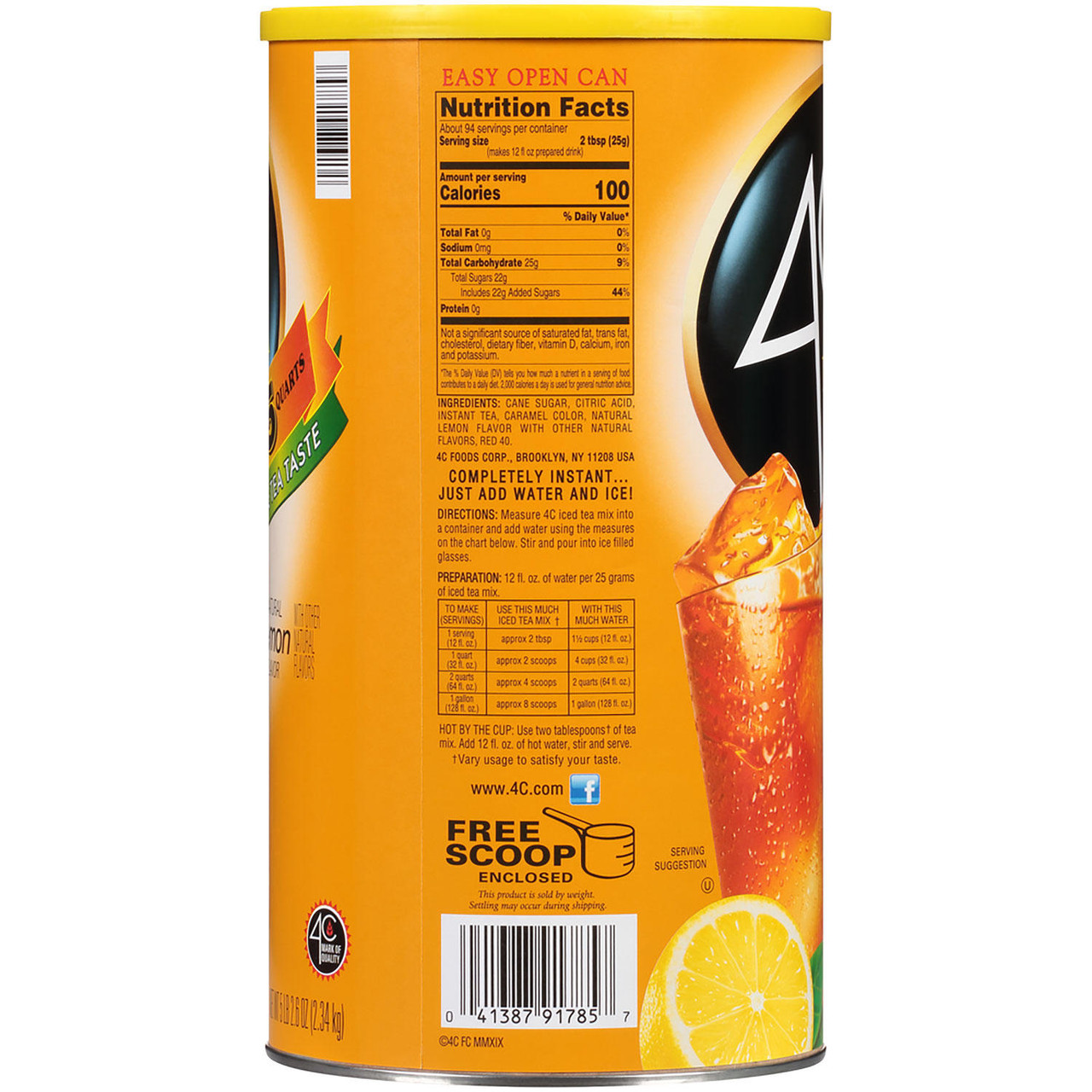 4C 35 QT Lemon Iced Tea Mix (82.6 oz.) - [From 30.00 - Choose pk Qty ] - *Ships from Miami