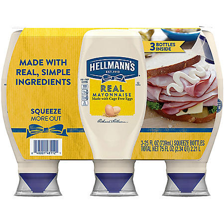 Hellmann's Real Mayonnaise (25 oz., 3 pk.) - [From 58.00 - Choose pk Qty ] - *Ships from Miami