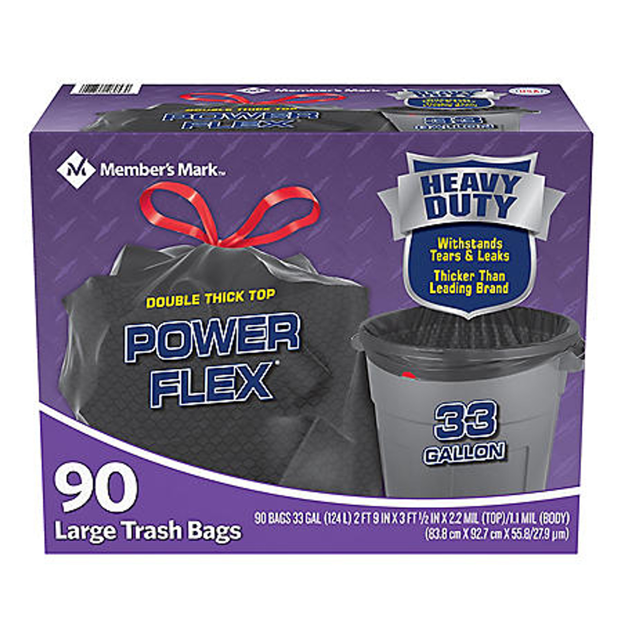 Member's Mark 33-Gallon Power-Guard Drawstring Trash Bags (90 ct.) - [From 82.00 - Choose pk Qty ] - *Ships from Miami