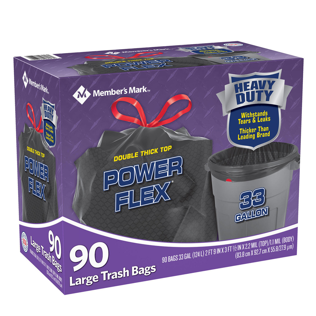 Member's Mark 33-Gallon Power-Guard Drawstring Trash Bags (90 ct.) - [From 82.00 - Choose pk Qty ] - *Ships from Miami