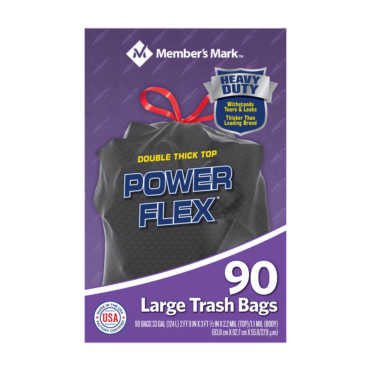 Member's Mark 33-Gallon Power-Guard Drawstring Trash Bags (90 ct.) - [From 80.00 - Choose pk Qty ] - *Ships from Miami