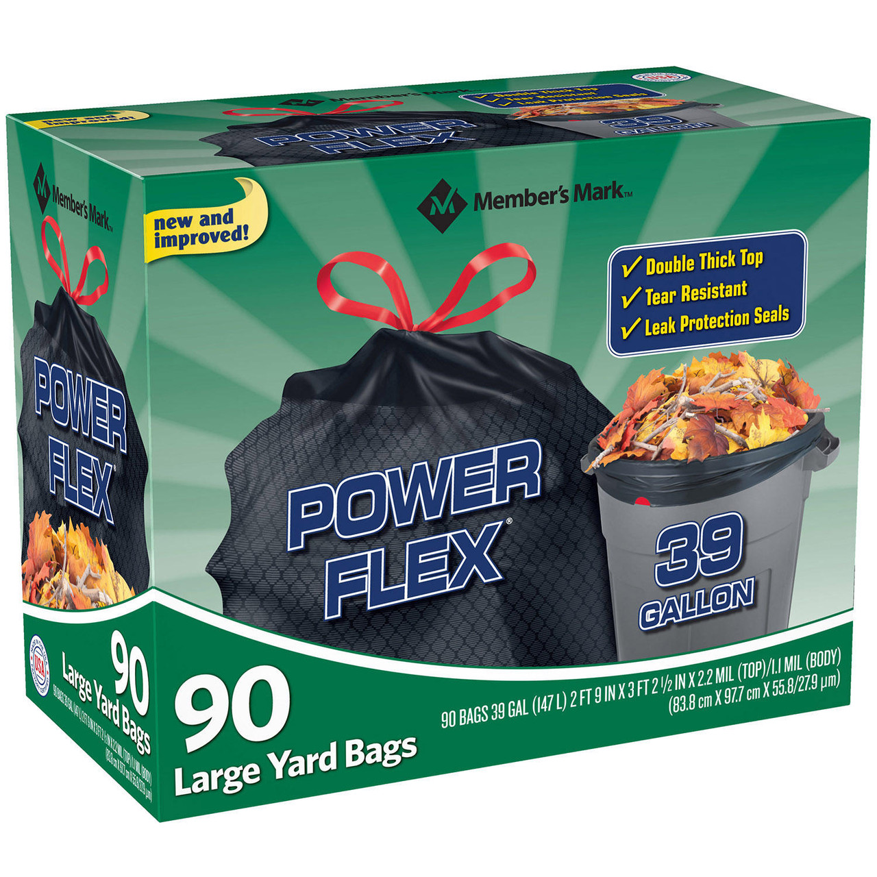 Member's Mark 39 Gallon Power-Guard Drawstring Yard Trash Bags (90 ct.) - [From 93.00 - Choose pk Qty ] - *Ships from Miami