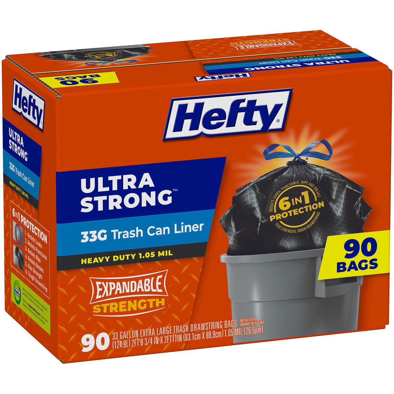Hefty Ultra Strong 33 Gallon Trash Bags (90 ct.) - [From 87.00 - Choose pk Qty ] - *Ships from Miami