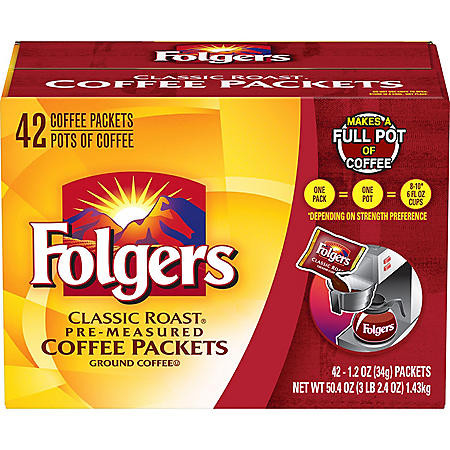 Folgers Classic Roast Ground Coffee Packets (1.2 oz., 42 ct.) - [From 127.00 - Choose pk Qty ] - *Ships from Miami