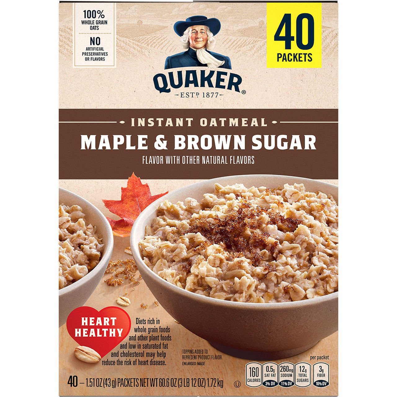 Quaker Instant Oatmeal, Maple Brown Sugar (40 pk.) - [From 57.00 - Choose pk Qty ] - *Ships from Miami
