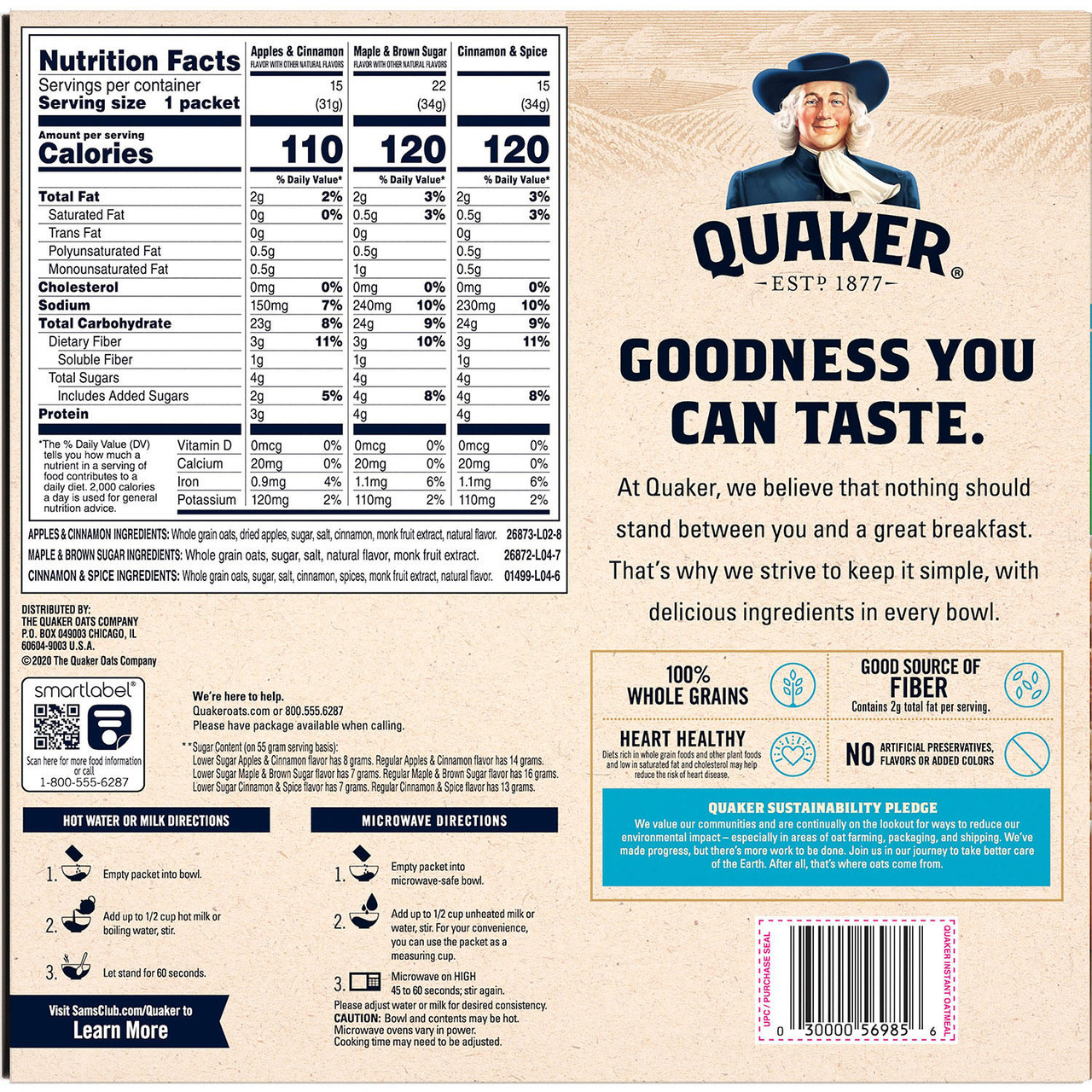 Quaker Lower Sugar Instant Oatmeal, Variety Pack (52 pk.) - [From 72.00 - Choose pk Qty ] - *Ships from Miami