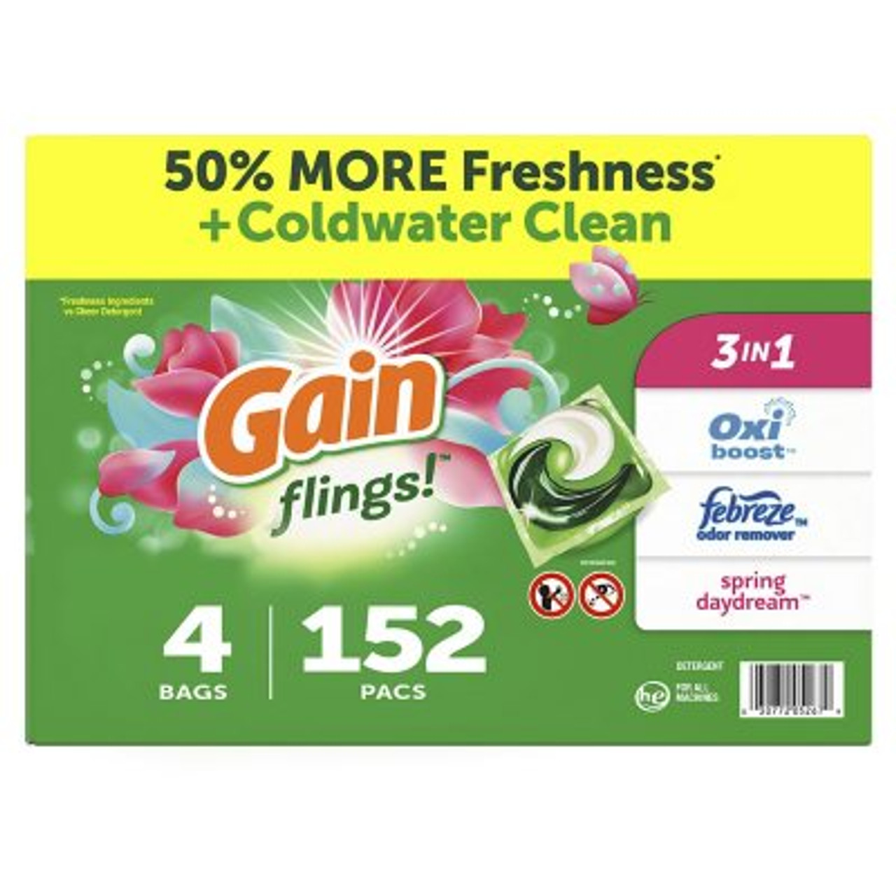 Gain Flings! Liquid Laundry Detergent Pacs, Spring Daydream (152 ct.) - [From 123.00 - Choose pk Qty ] - *Ships from Miami