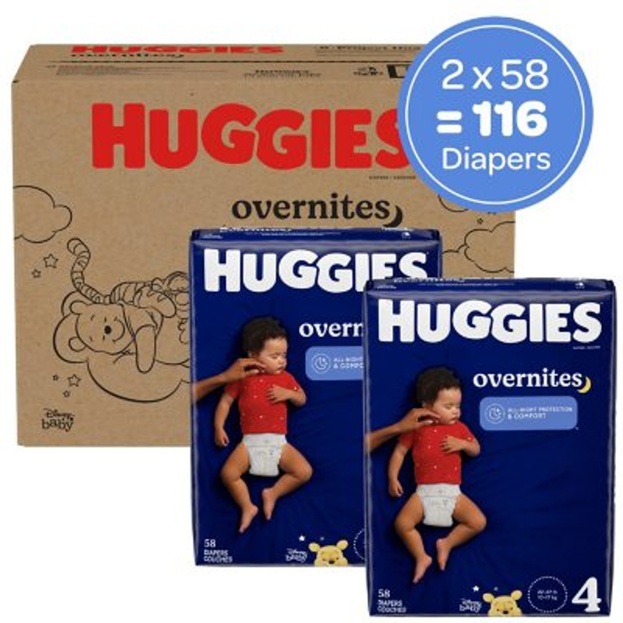 Huggies Overnites Nighttime Baby Diapers Size 4 - 116 ct. (22-37 lbs.) - *Pre-Order