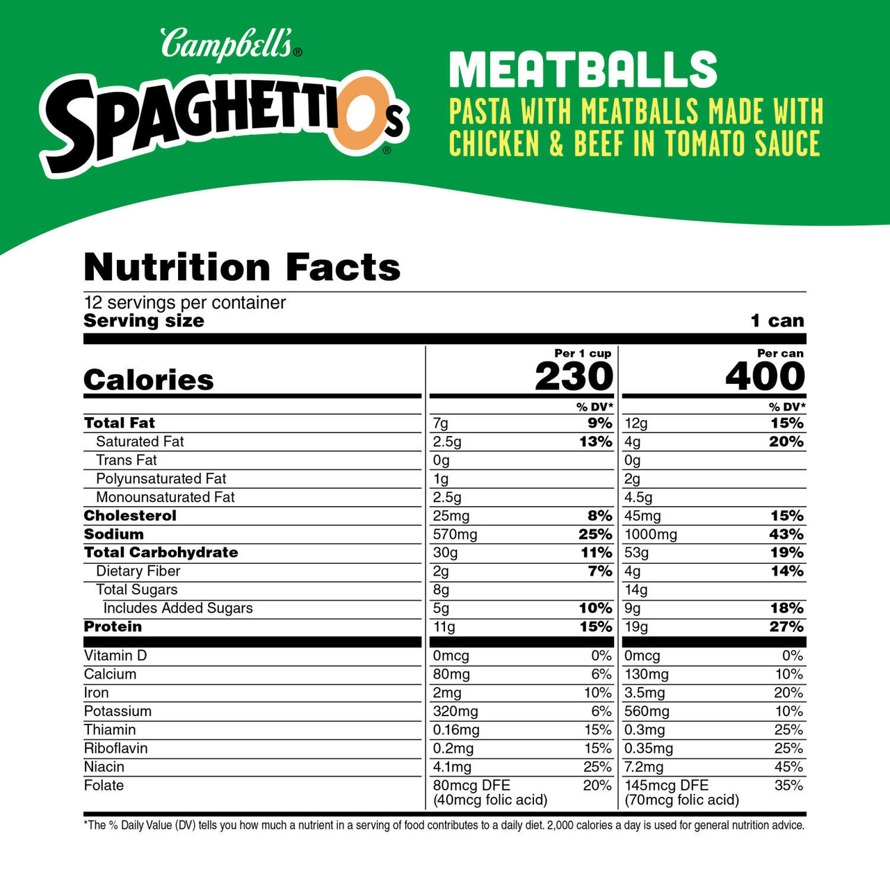 Campbell's SpaghettiOs Canned Pasta with Meatballs (15.6 oz., 12 pk.) - [From 60.00 - Choose pk Qty ] - *Ships from Miami