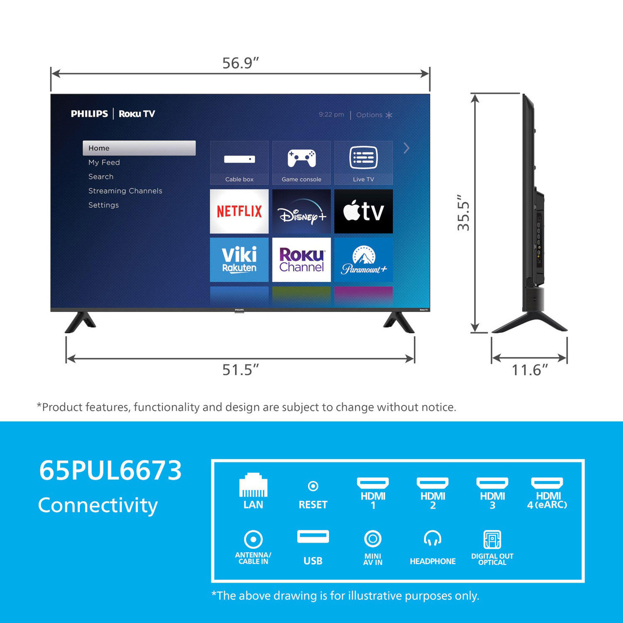 Philips 65" Class 4k UltraHD Roku Smart TV - 65PUL6673/F7		 - *In Store