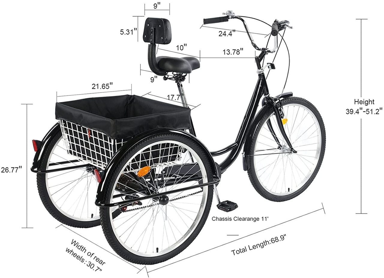 Versatile 26-Inch 3-Wheel Adult Tricycle with 7-Speed Transmission and storage Basket for Ultimate Convenience and Utility - *In Store