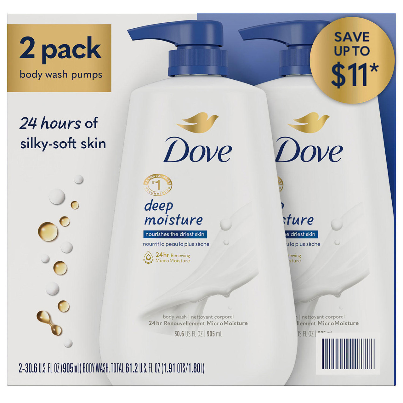 Dove Deep Moisture Renewing Body Wash (30.6 fl. oz., 2 pk.) - [From 58.00 - Choose pk Qty ] - *Ships from Miami