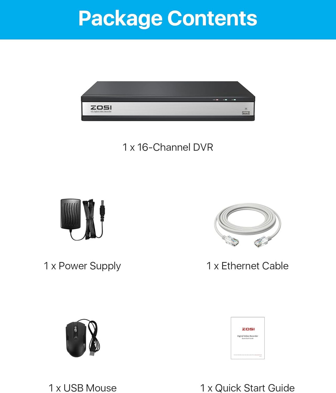 ZOSI 2MP (2K) ,16 Channel Hybrid (Analog/AHD/TVI/CVI ) Surveillance DVR , H.265+  (No HDD) - *Pre-Order