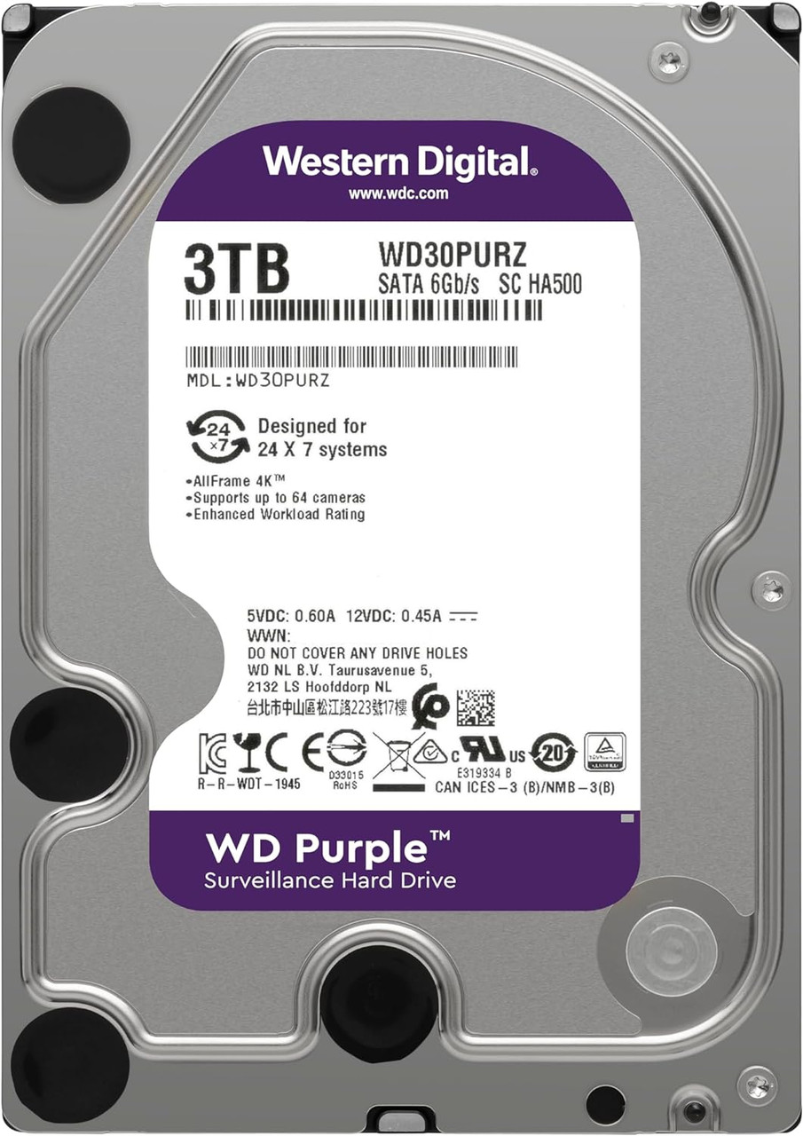 Western Digital WD30PURZ, 3TB Purple Surveillance Internal Hard Drive HDD - SATA 6 Gb/s, 64 MB Cache, 3.5" - *Pre-Order