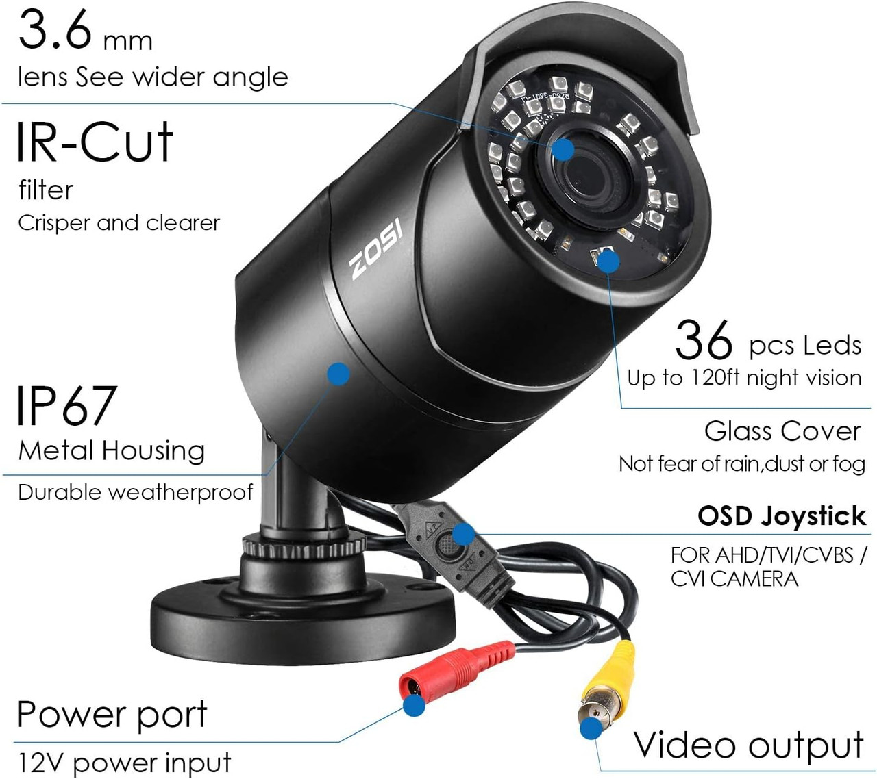 ZOSI  2MP (2K) HD-TVI \CVI\AHD 3.6mm Bullet Security Camera, Indoor Outdoor, 120ft Night Vision, Weatherproof, Black - [From 98.00 - Choose pk Qty ] - *Ships from Miami