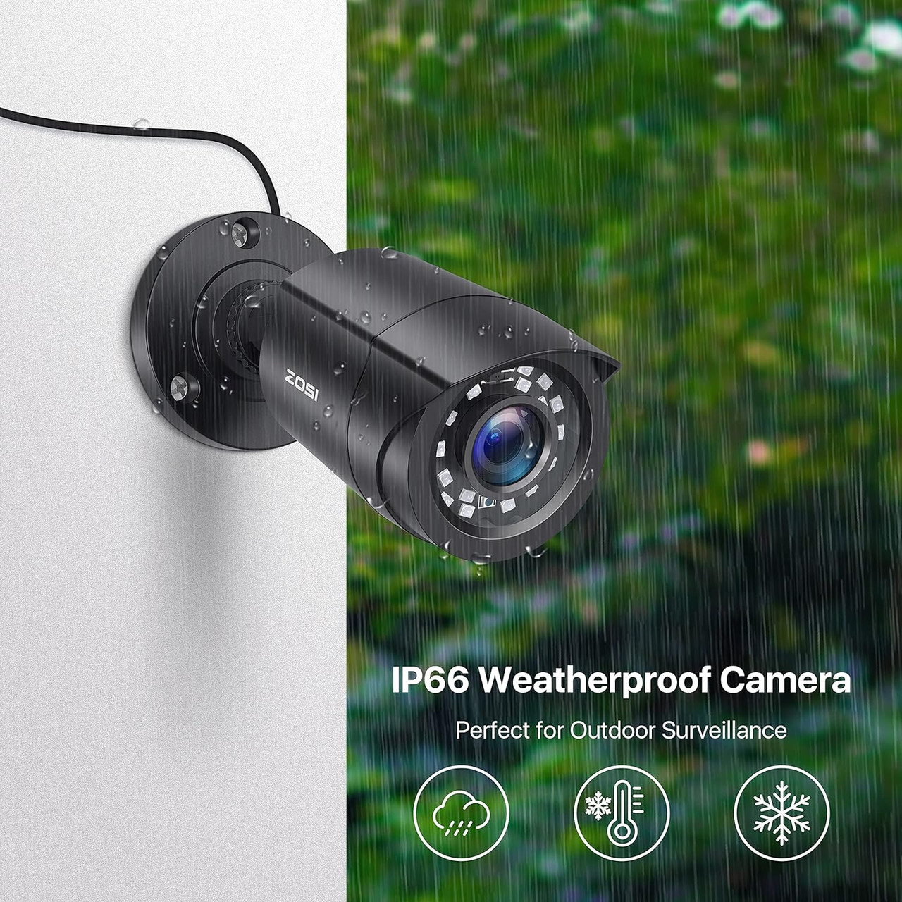 ZOSI  2MP (2K) HD-TVI  3.6mm Bullet Security Camera, Indoor Outdoor, 80ft Night Vision, Weatherproof, Black - 4 Pack Kit - *Pre-Order