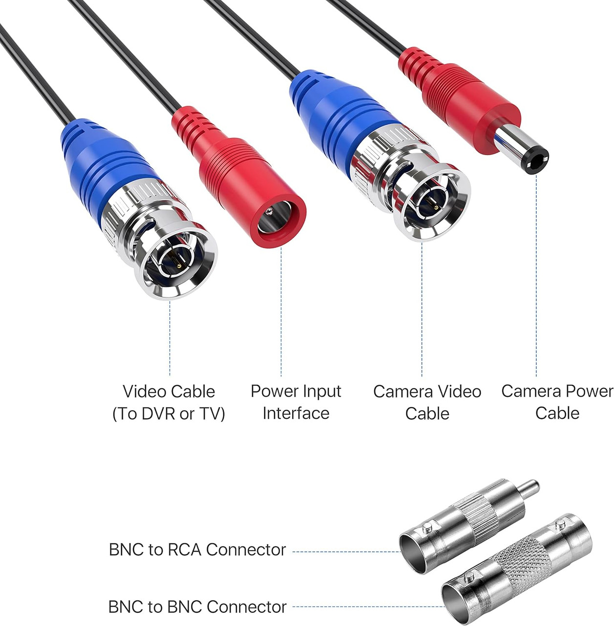 ZOSI  150Feet (45m ) All-in-One CCTV Video (BNC) + Power Cables , Black - 4 Pack Kit - *Pre-Order