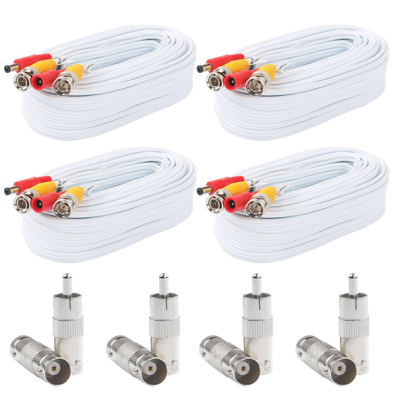 Postta 30Feet (9m ) All-in-One CCTV Video (BNC) + Power Cables , White - 4 Pack Kit - [From 79.00 - Choose pk Qty ] - *Ships from Miami