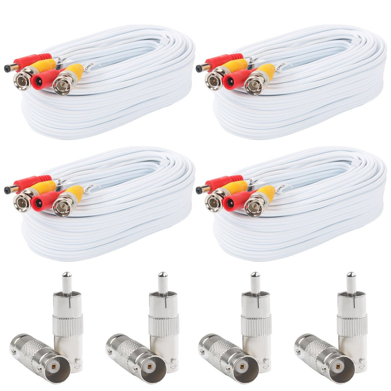 Postta 60Feet (18m ) All-in-One CCTV Video (BNC) + Power Cables , White - 4 Pack Kit - [From 100.00 - Choose pk Qty ] - *Ships from Miami