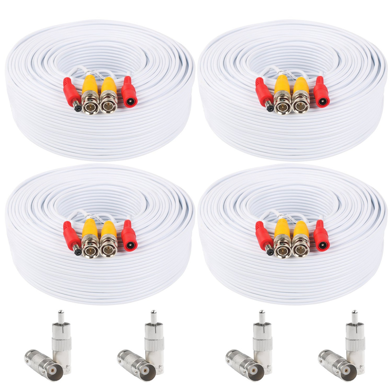 Postta 130Feet (39m ) All-in-One CCTV Video (BNC) + Power Cables , White - 4 Pack Kit - [From 122.00 - Choose pk Qty ] - *Ships from Miami