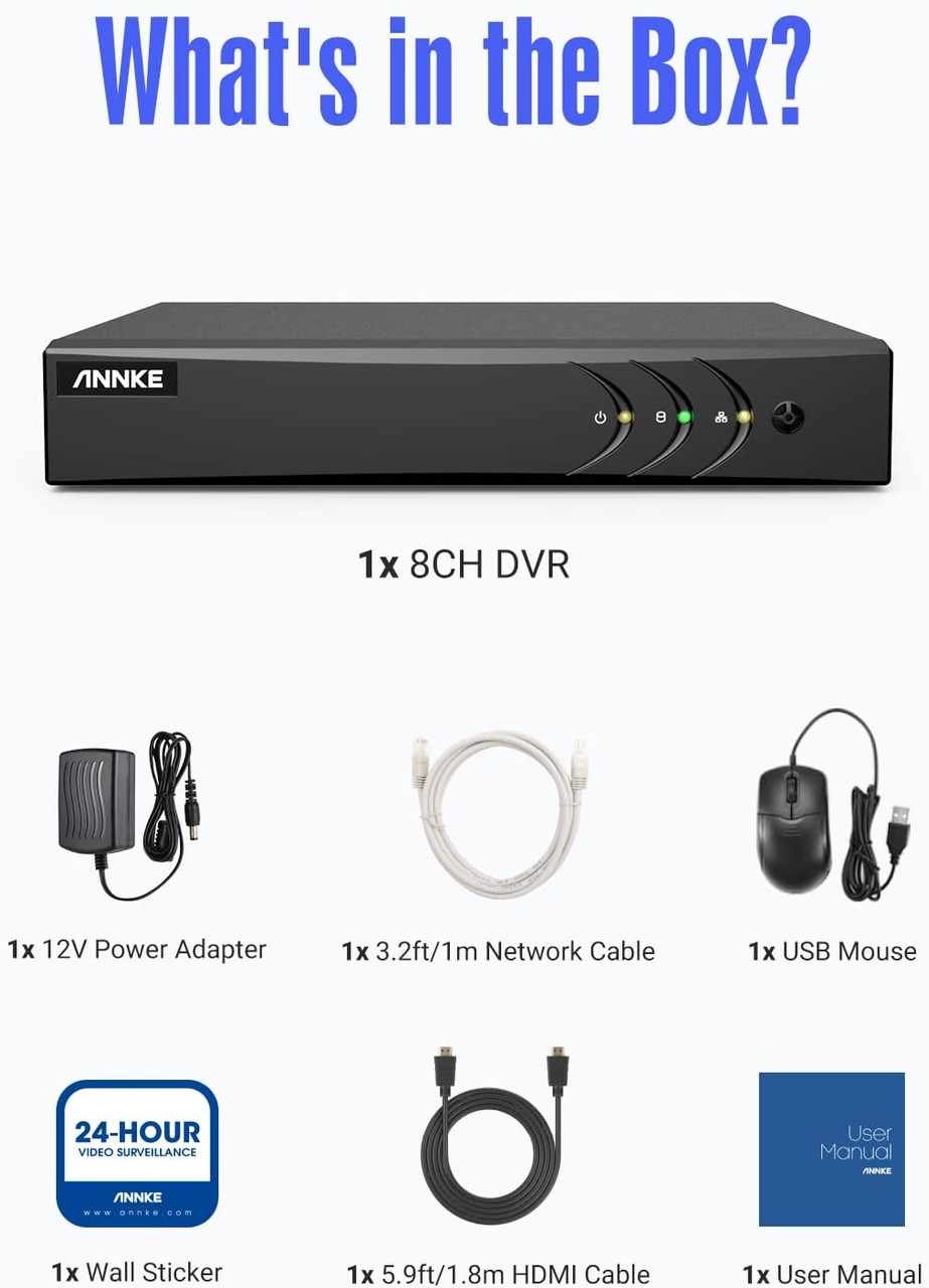 ANNKE 5MP (3K) Lite, 8 Channel Hybrid (Analog/AHD/TVI/CVI/IP ) Surveillance DVR,  H.265+  (No HDD) - *Pre-Order