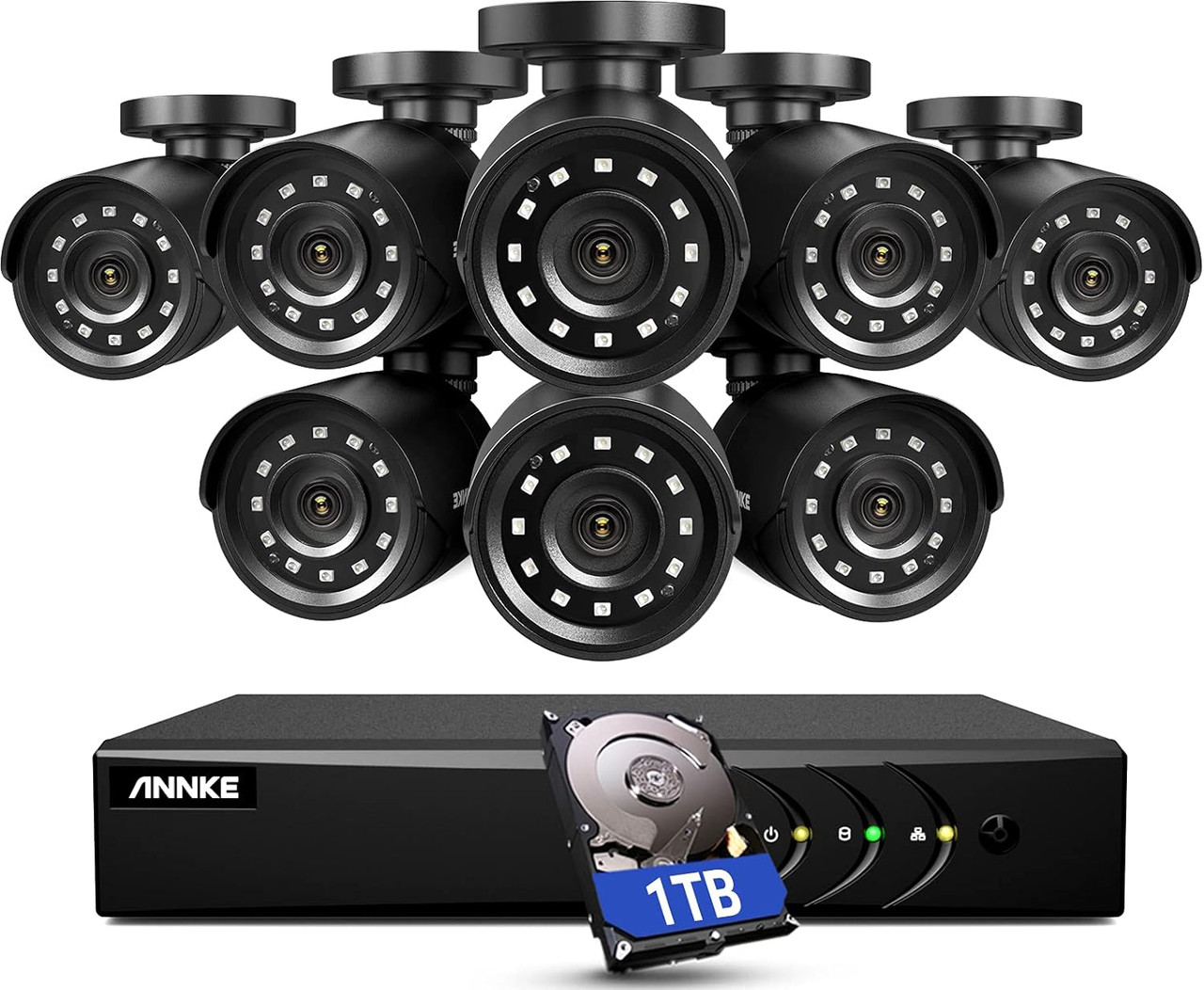 ANNKE 5MP (3K) Lite, 8 CH System, 5MP Lite, 8 Ch Hybrid  5-in1 Surveillance DVR,  8x 2MP  100ft IR Bullet Black Camera,   4x 60ft Cable , (1TB HDD) - *Pre-Order