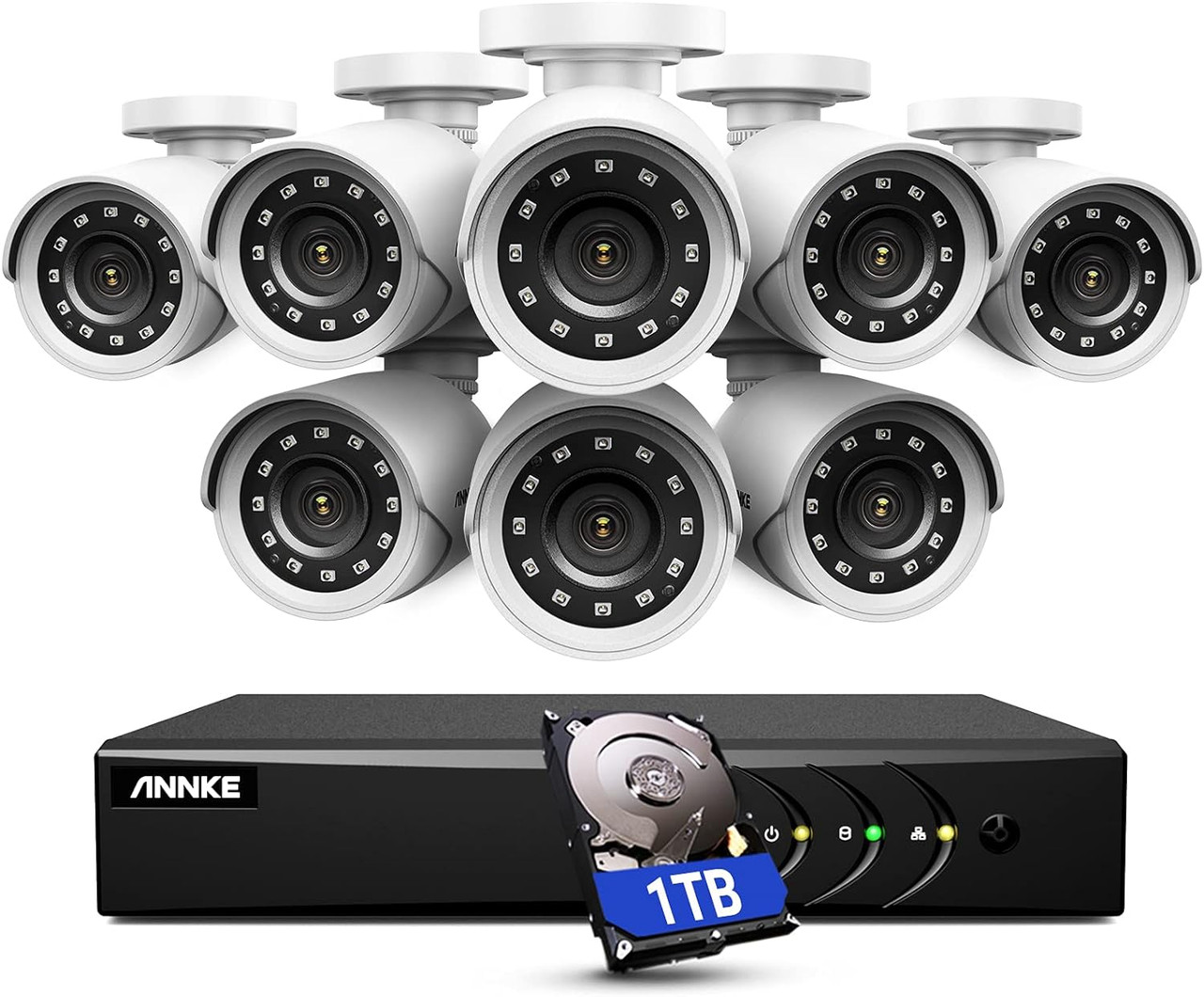 ANNKE 5MP (3K) Lite, 8 CH System, 5MP Lite, 8 Ch Hybrid  5-in1 Surveillance DVR,  8x 2MP  100ft IR Bullet White Camera,   4x 60ft Cable , (1TB HDD) - *Pre-Order
