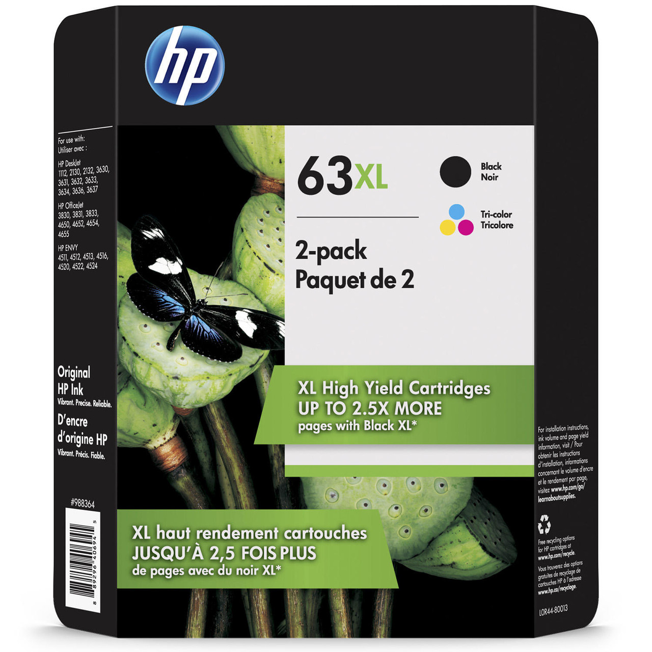 HP 63XL (L0R44BN) High-Yield Original Ink Cartridges, Black/Tri-Color (2 pk.) - *Pre-Order
