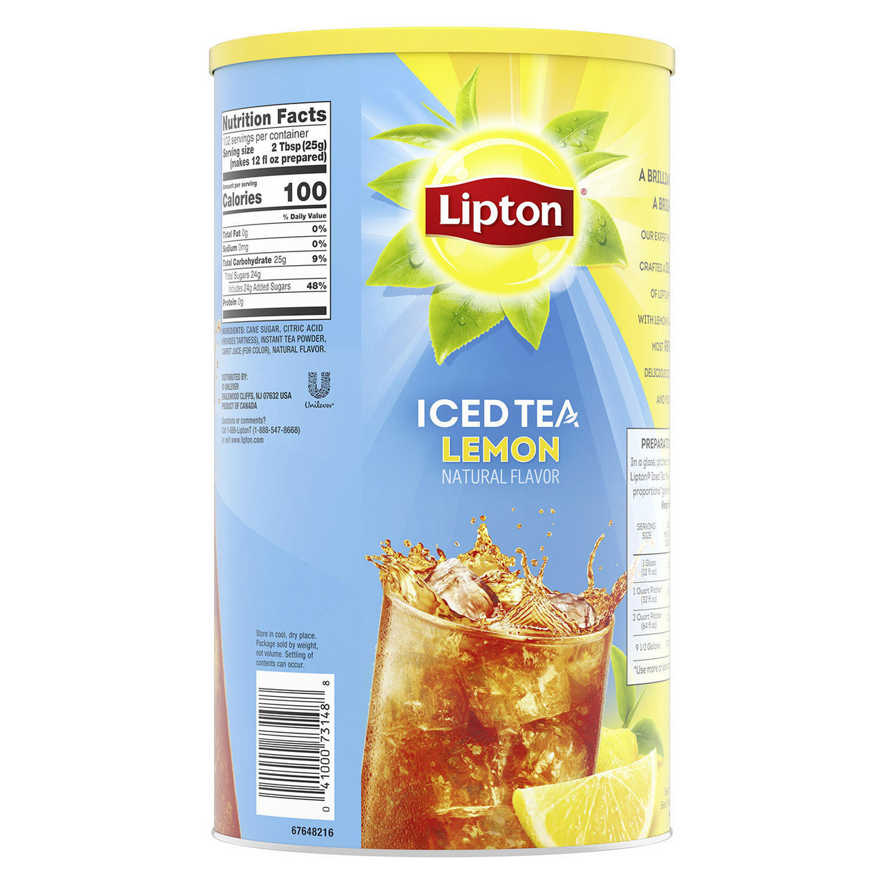 Lipton Lemon Iced Tea with Sugar Mix (89.8 oz.) - [From 41.00 - Choose pk Qty ] - *Ships from Miami