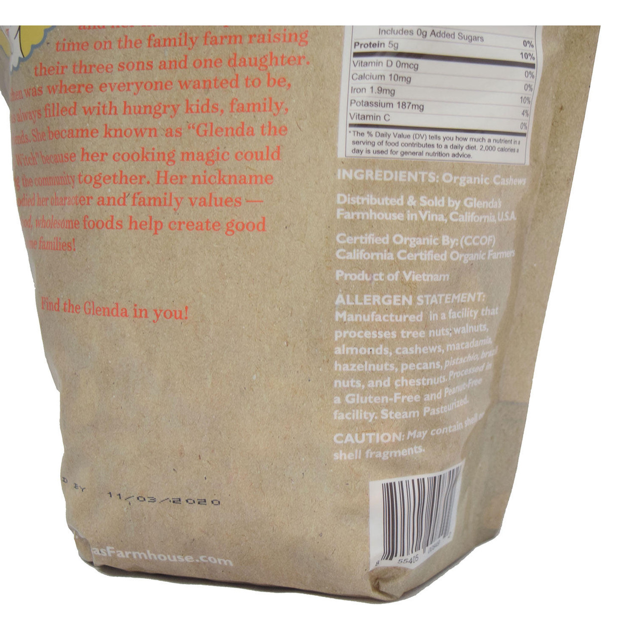 Glenda's Farmhouse Organic Cashews (27 oz.) - [From 60.00 - Choose pk Qty ] - *Ships from Miami