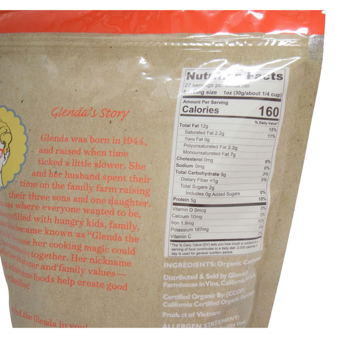 Glenda's Farmhouse Organic Cashews (27 oz.) - [From 60.00 - Choose pk Qty ] - *Ships from Miami