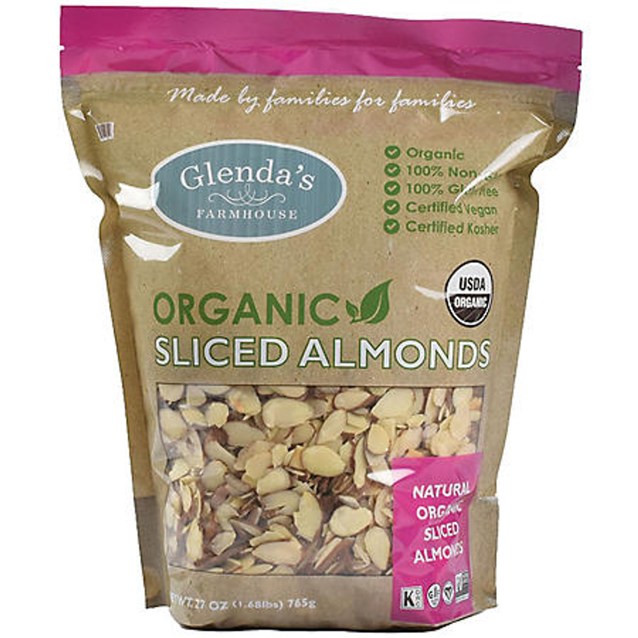 Glenda's Farmhouse Organic Sliced Almonds (27 oz.) - [From 60.00 - Choose pk Qty ] - *Ships from Miami