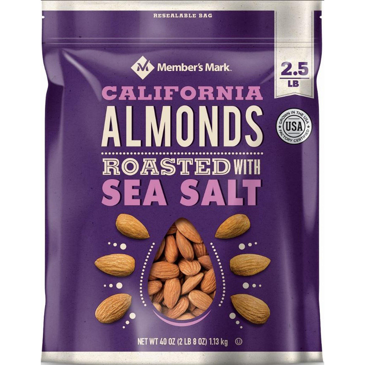 Member's Mark Roasted Almonds with Sea Salt (40 oz.) - [From 50.00 - Choose pk Qty ] - *Ships from Miami