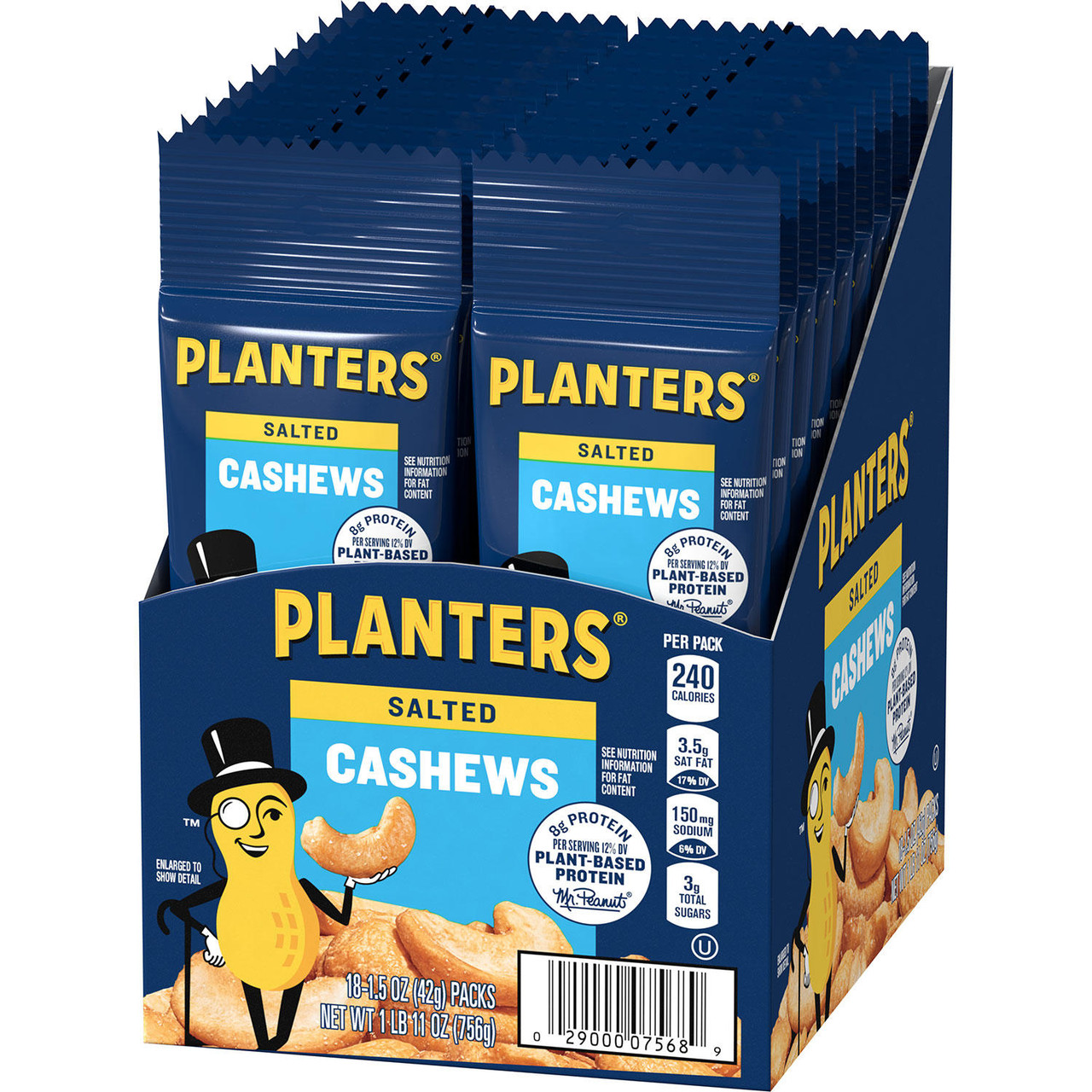 Planters Salted Cashews (1.5 oz. Pouches, 18 ct.) - [From 53.00 - Choose pk Qty ] - *Ships from Miami