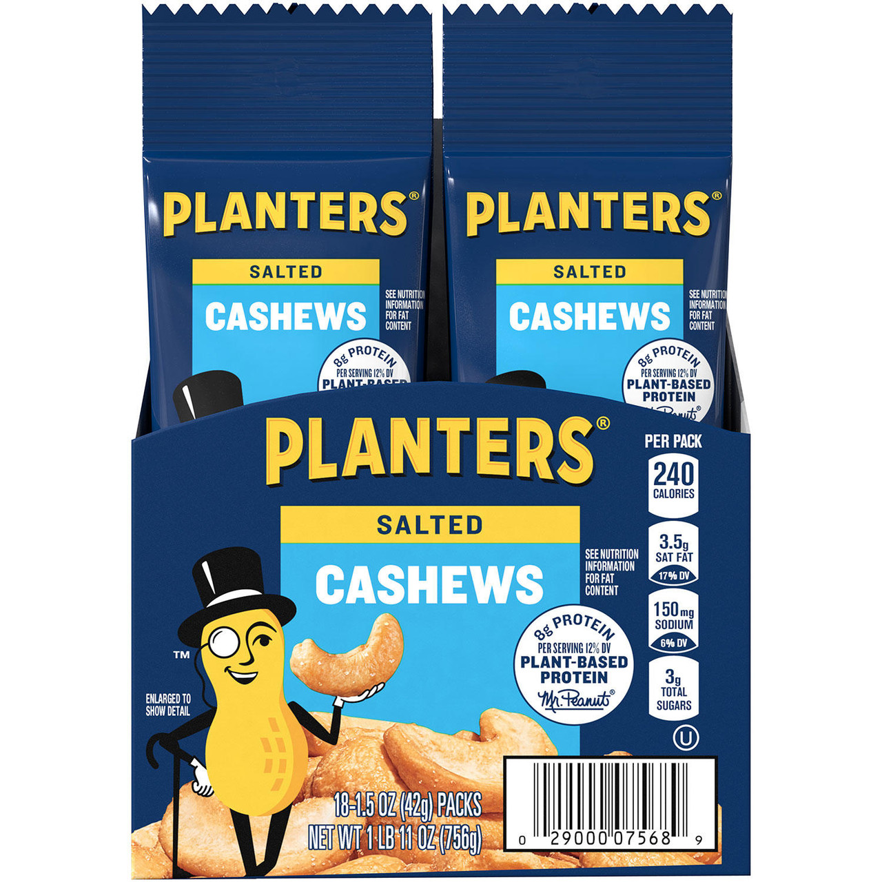 Planters Salted Cashews (1.5 oz. Pouches, 18 ct.) - [From 54.00 - Choose pk Qty ] - *Ships from Miami